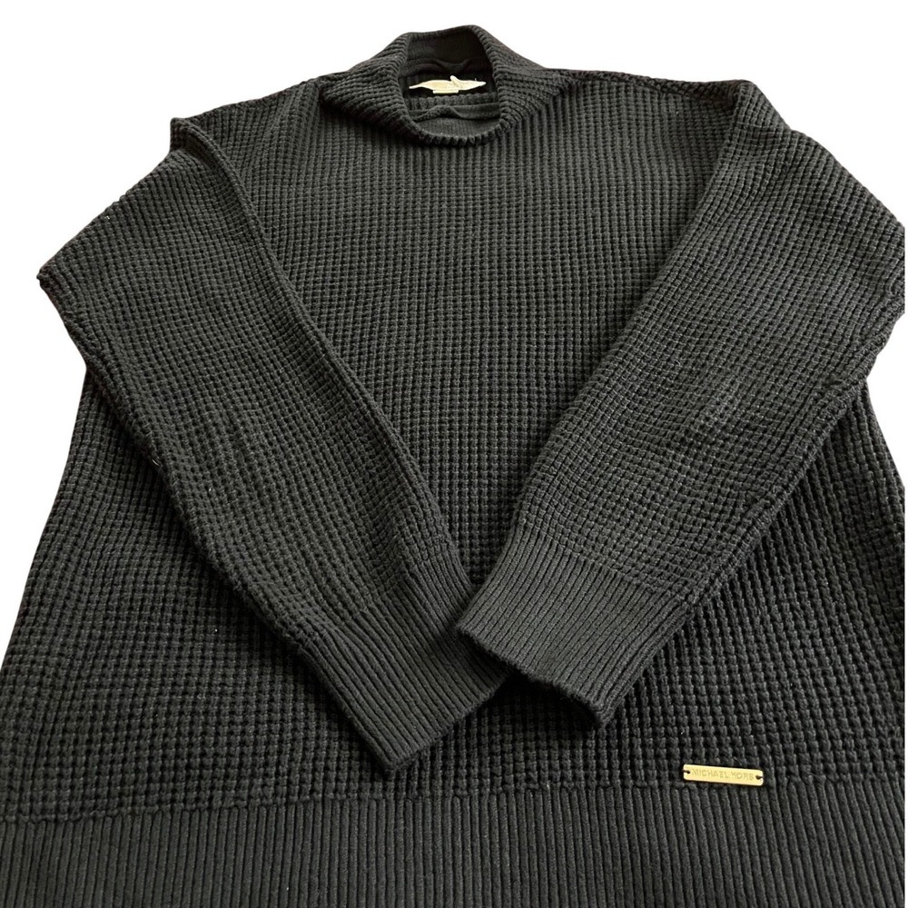Michael Kors Womens Black Waffle Knit Mock Neck Pullover Sweater Small - Picture 1 of 5